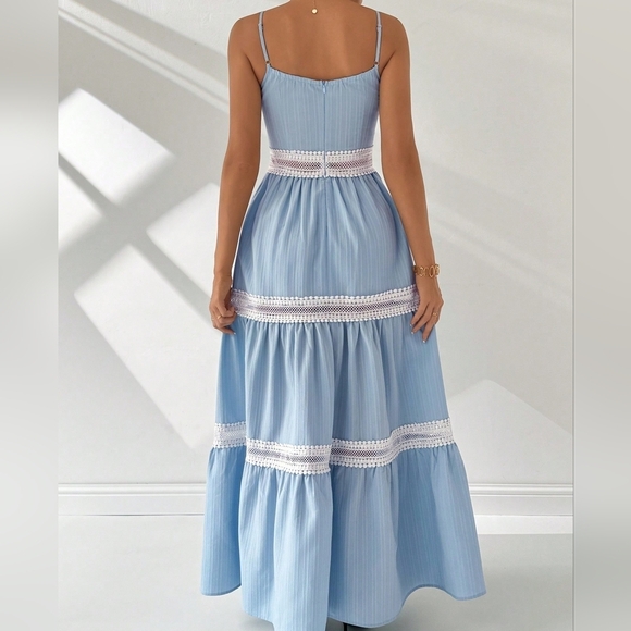 Romantic Wedding Lace Splice Color Block A-Line Maxi Cami Dress - Picture 5 of 5